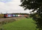 421 372-4 zu sehen mit einem Containerzug am 27.10.14 in Oberjößnitz/V.