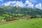 Re 425 192 + Re 425 171 mit einem Containerzug am 15.06.2017 bei Frutigen.