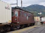 BLS: BLS Re 425 169  Bnigen  mit Schloss Neu Bechburg, dem Wahrzeichen von Oensingen, im Umladeterminal von railCare in Oensingen am 9.