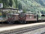 BLS - Re 4/4 163 und Re 4/4 193 vor Autozgen im Bahnhof Goppenstein am 07.09.2013