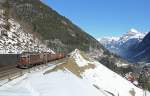 BLS locomotives 191 & 175 pass Wassen whilst hauling a freight train from Emmenbrucke-Lecco, 19 Feb 2015