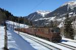 BLS locomotives 164 & 167 pass Quinto whilst hauling a freight train from Emmenbrucke-Lecco, 20 Feb 2015