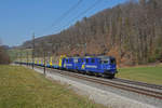 Doppeltraktion, mit den WRS Loks 430 115-6 und 430 111-5 fährt Richtung Bahnhof Tecknau.