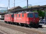 Crossrail - Loks 436 112-7 + 436 114-3 bei der Durchfahrt im BAhnhof Sissach am 05.05.2014