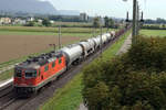 SBB: Gemischter Güterzug bei Grenchen am 28. August 2017 mit der Re 430 361-6 an der Zugspitze und dem Tm 232 037-2 am Schluss des Zuges.
Foto: Walter Ruetsch