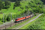 Aus dem Archiv...Gotthardbahn<br>
Ein spezielles Tandem überraschte mich auch am Nachmittag des 5. Juni 2013 in der Wattingerkurve in Wassen - die ex-SOB Re 4/4 III 11351 (der Südostbahn-Schriftzug auf der Seite ist auch heute noch zu erahnen) bespannte zusammen mit dem Re 6/6 Prototypen 11601  Wolhusen  einen gemischten Güterzug.