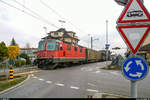 SBB Cargo Re 4/4 II 11359 am 26. März 2014 mit dem Güterzug Luzern - Hochdorf bei der Kreiseldurchfahrt in Ballwil. <br>
Leider wird Manor in Hochdorf seit diesem Sommer nicht mehr per Bahn bedient und per Fahrplanwechsel dieses Jahres verschwindet mit den sporadischen Getreidetransporten für die Landi auch noch der letzte Güterverkehr auf der Seetalbahn weiter als bis Waldibrücke.