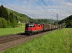 Die Re 4/4 11359 mit einem Güterzug am 10.05.2013 unterwegs bei Tecknau.