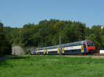 DPZ mit Schublok Re 450 als S16 aus Herrliberg-Feldmeilen kurz vor dem Zielbahnhof Thayngen.