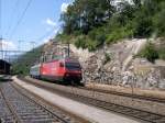 Den Bahnhof von Lalden durchfhrt am 15.07.2005 dieser EuroCity der Cisalpino AG.