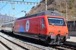 Re 460 058-1  Circus Knie  am 27.02.2019 bei der Einfahrt in den Bahnhof Olten.