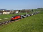 Die Re 460 020 mit einem Extrazug am 08.04.2017 unterwegs bei Gossau.