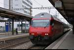 Re 460 083-9 als IR 1968 (IR 36) von Zürich HB (CH) nach Basel SBB (CH) durchfährt den Bahnhof Pratteln (CH) auf Gleis 4.