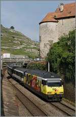 Die SBB Re 460 053-2  Log In  mit einem IR auf dem Weg nach Genève-Aéroport bei der Durchfahrt in Rivaz.

25. Mai 2009