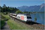 Die SBB Re 460 075-5  Léman 2030  mit ihrem IR 1713 auf dem Weg nach Brig kurz vor Villeneuve.