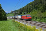 Re 460 102-7 fährt Richtung Bahnhof Tecknau.