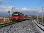 Das neue Jahr bringt endlich mal wieder besseres Wetter!!!
Mit IR 2126 fhrt Re 460 082 Ceresio von Konstanz in Richtung Biel/Bienne, hier bei Tgerwilen Dorf. 1.Januar 2009