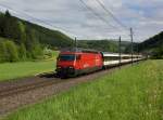 Die Re 460 025 mit einem IR am 10.05.2013 unterwegs bei Tecknau.