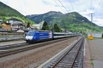 Gottardo 2016; EXT 30764 gefhrt mit einem EWIV Pendel mit Modul; Re 460 079-7 bei Einfahrt in Airolo, 05.06.2016.