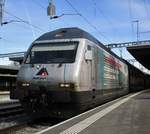 Die SBB Werbelok Re 460 107-6 mit der Werbung  AlpTransit Gotthard III  verkehrte im wunderschönen Wetter am 3.3.17 als IR 2645 nach Luzern.