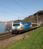 Der IR 1423 von Geneve-Aeroport nach Brig mit der Re 460 024-3 kurz vor Villeneuve.