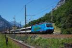 Am 26.06.2011 fhrt eine Re 460 mit Interregio aus Erstfeld Richtung Locarno aus.