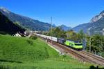 Re 465 013 + Re 465 007 mit einem Hüttensandzug am 09.09.2020 bei Unterterzen.