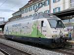 BLS Re 465 008 Werbelok Patenschaft Berggemeinden Solo auf Überfuhr Richtung Spiez, am 27.9.20 bei der Durchfahrt in Thun.