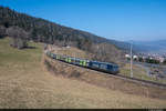 BLS Re 465 009-9 ist am 28.02.2021 mit IR66 3929 von La Chaux-de-Fonds nach Bern unterwegs und konnte hier kurz vor Les Hauts-Geneveys aufgenommen werden.