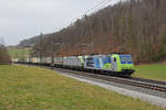 Doppeltraktion, mit den BLS Loks 485 013-7 und 475 421-4 fährt Richtung Bahnhof Tecknau.