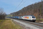 Doppeltraktion, mit den Loks 465 004-0 und 186 447-9 fährt Richtung Bahnhof Tecknau.