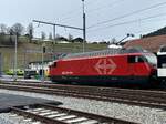 Die Re 460 045  Rigi  und eine Re 465 mit einem Interfacewagen am 2.1.24 im Bahnhof Zweisimmen.