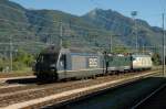 Ein BLS elok BR 465, BLS elok BR Re 4/4 (Ex SBB) und FS elok BR 632. Domodossola 05.07.2005.