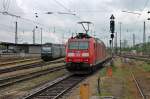 Nachschuss auf DB Schenker 185 108-8, als sie am 02.05.2014 als Lokzug durch Basel Bad Bf fuhr.