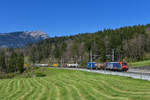 Re 474 002 mit einem KLV am 08.04.2017 bei Goldau.