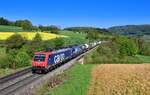 Re 474 005 + 193 518 mit einem KLV am 28.04.2022 bei Hornussen.