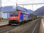 SBB - Lok 474 009 mit Güterzug bei der durchfahrt im Bahnhof Giubiasco am 27.02.2015