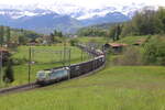 Die Re 475 404 der BLS fährt durch die berühmte Kurve von Spiez Ghei (Einigen) Richtung Basel RB.