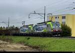 BLS - 475 427 + 475 431 mit Zuckerrübenzug unterwegs in Lyss am 2024.10.19