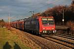 Mit einem Autozug aus Rotterdam Waalhaven fuhr am 22.12.2015 die Re 482 018-9  Alpäzähmer  beim Abzweig Leutersberg in Richtung Schweizer Grenze.