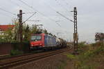 Kesselzug mit SBB 482 001 fährt in Schwetzingen ein.