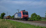 Am 05.06.2018 war 482 034 mit einer Fuhre Container auf dem Weg von Köln Eifeltor nach Milano Smistamento, hier südlich das Hp Buggingen.