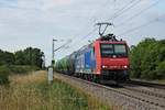 Am 20.07.2017 bespannte Re 482 007-2 einen  Kerosin -Kesselzug (Kork - Glattburg (CH)) bei Buggingen über die KBS 703 in Richtung Schweiz.