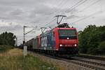 Re 482 029-6 zusammen mit Re 482 022-1  Alpäzähmer  am Nachmittag des 27.07.2017 mit dem  BASF -Zug DGS 49069 (Karlsruhe Rbf - Basel SBB Rbf) bei Buggingen und hatte nur noch wenige