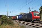 Durchfahrt am 13.10.2017 von Re 482 012-2  ChemOil  mit einem Containerzug aus Belgien, den sie seit Aachen West bespannte, in Müllheim (Baden) in Richtung Basel.