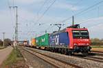 Durchfahrt am Nachmittag des 02.04.2019 von Re 482 028-8  ChemOil Logisitcs AG  mit dem DGS 40031 (Rotterdam Waalhaven - Melzo Scalo) durch die Überholgleise vom Bahnhof Müllheim (Baden) in