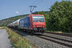 482 029-6 ist mit seinem Gaszug in Süden unterwegs,gesehen am 04.07.2023 in Thüngersheim