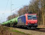 482 006 der SBB Cargo mit Kesselzug von Holtausen (Ems) in Rheine=Bentlage, 02.04.16