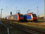 SBB Cargo 482 015-5, 482 017-1, 482 016-3 am 01.04.2008 im DB Bahnhof Guben