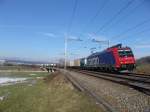 Re 482 027-0 am 8.2.05 auf der Reussbrcke zwischen Oberrti und Rotkreuz